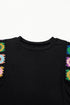 Black Floral Crochet Patched Sleeve Crew Neck Casual Tank Top